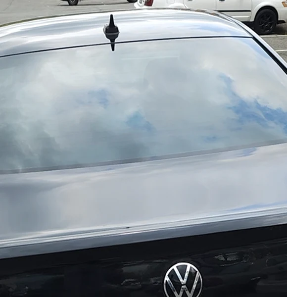 VW Jetta rear glass after XPEL window tint installation at NY Window Tinting