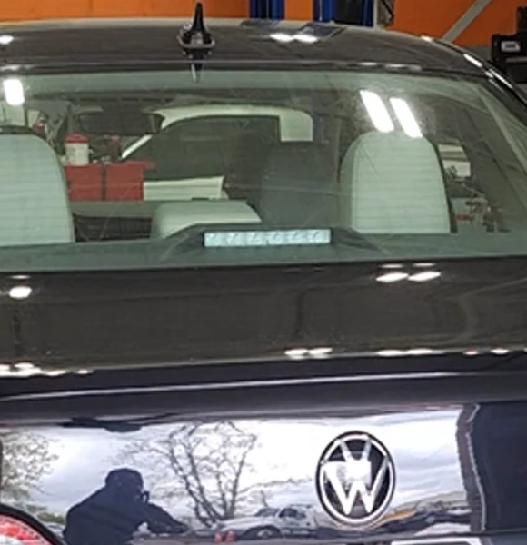 VW Jetta rear glass before window tint installation, taken in our Plainview shop